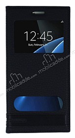 Samsung Galaxy S7 Edge Gizli Mknatsl Pencereli Siyah Deri Klf