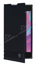 Sony Xperia E5 Gizli Mknatsl Yan Kapakl Siyah Deri Klf
