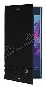 Sony Xperia XZ Gizli Mknatsl Yan Kapakl Siyah Deri Klf