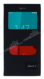 Vodafone Smart 6 Gizli Mknatsl Pencereli Siyah Deri Klf