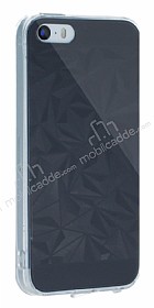 Eiroo Prism iPhone SE / 5 / 5S Silikon Kenarl Kristal Siyah Rubber Klf