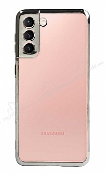 Eiroo Radiant Samsung Galaxy S21 Gri Kenarl effaf Silikon Klf
