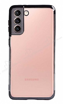 Eiroo Radiant Samsung Galaxy S21 Siyah Kenarl effaf Silikon Klf