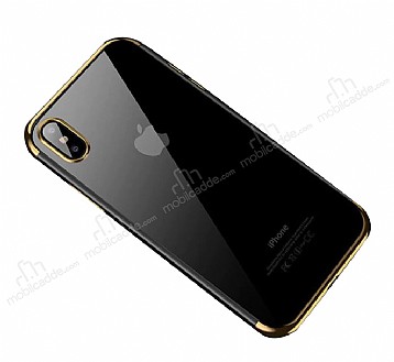 Eiroo Radiant iPhone X / XS Gold Kenarl effaf Silikon Klf