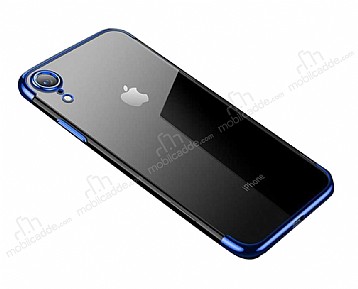 Eiroo Radiant iPhone XR Mavi Kenarl effaf Silikon Klf