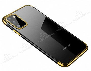 Eiroo Radiant Samsung Galaxy A41 Gold Kenarl effaf Silikon Klf