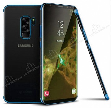 Eiroo Radiant Samsung Galaxy A6 Plus 2018 Mavi Kenarl effaf Silikon Klf