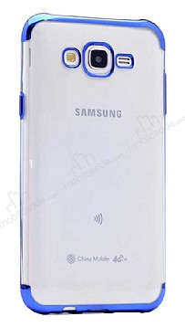 Eiroo Radiant Samsung Galaxy J7 Mavi Kenarl effaf Silikon Klf