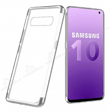 Eiroo Radiant Samsung Galaxy S10 Silver Kenarl effaf Rubber Klf
