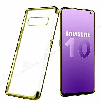 Eiroo Radiant Samsung Galaxy S10 Plus Gold Kenarl effaf Silikon Klf