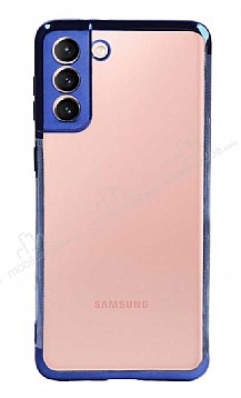 Eiroo Radiant Samsung Galaxy S21 Plus Mavi Kenarl effaf Silikon Klf