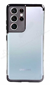Eiroo Radiant Samsung Galaxy S21 Ultra Siyah Kenarl effaf Silikon Klf