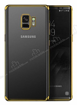 Eiroo Radiant Samsung Galaxy S9 Gold Kenarl effaf Silikon Klf
