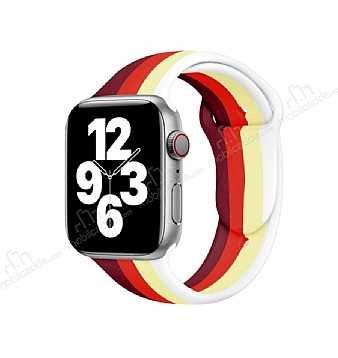 Eiroo Rainbow Apple Watch 4 / Watch 5 Krmz-Beyaz Silikon Kordon 44mm