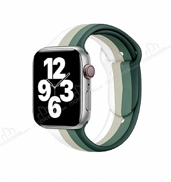 Eiroo Rainbow Apple Watch 4 / Watch 5 Yeil-Beyaz Silikon Kordon 44mm
