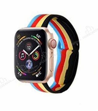 Eiroo Rainbow Apple Watch 6 Siyah Silikon Kordon 44mm