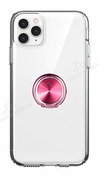 Eiroo Ring Crystal iPhone 11 Pro Max Pembe Yzkl Silikon Klf