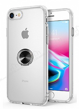 Eiroo Ring Crystal iPhone 7 / 8 Siyah Yzkl Silikon Klf