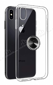 Eiroo Ring Crystal iPhone X / XS Siyah Yzkl Silikon Klf