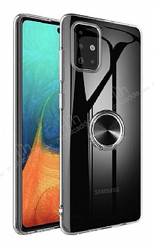 Eiroo Ring Crystal Samsung Galaxy A71 Siyah Yzkl Silikon Klf
