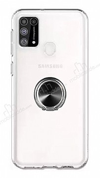 Eiroo Ring Crystal Samsung Galaxy M31 Siyah Yzkl Silikon Klf