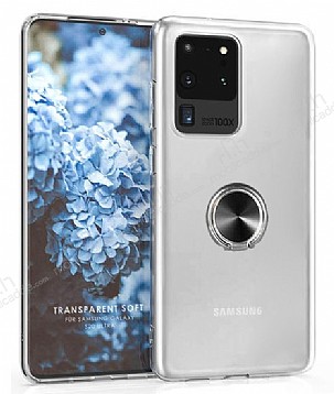 Eiroo Ring Crystal Samsung Galaxy S20 Ultra Siyah Yzkl Silikon Klf