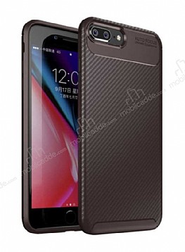 Eiroo Rugged Carbon iPhone 7 Plus / 8 Plus Kahverengi Silikon Klf