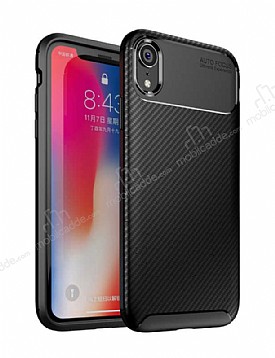 Eiroo Rugged Carbon iPhone XR Siyah Silikon Klf