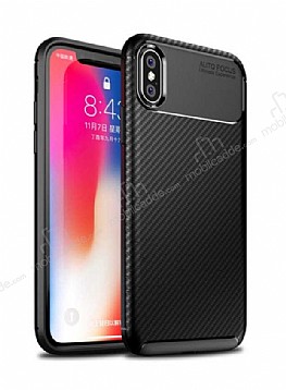 Eiroo Rugged Carbon iPhone XS Max Siyah Silikon Klf