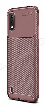 Eiroo Rugged Carbon Samsung Galaxy A01 Kahverengi Silikon Klf