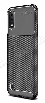 Eiroo Rugged Carbon Samsung Galaxy A01 Siyah Silikon Klf