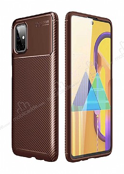 Eiroo Rugged Carbon Samsung Galaxy M51 Kahverengi Silikon Klf