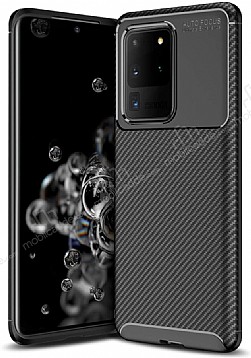 Eiroo Rugged Carbon Samsung Galaxy Note 20 Siyah Silikon Klf