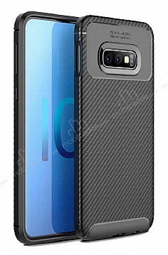 Eiroo Rugged Carbon Samsung Galaxy S10 Plus Siyah Silikon Klf