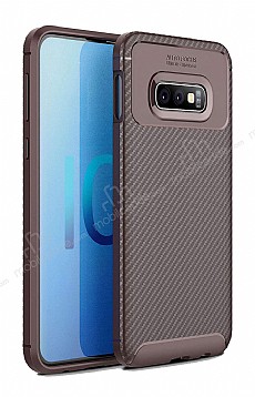 Eiroo Rugged Carbon Samsung Galaxy S10 Plus Kahverengi Silikon Klf