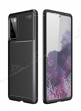Eiroo Rugged Carbon Samsung Galaxy S20 FE Siyah Silikon Klf
