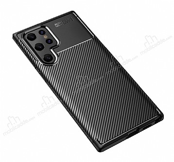 Eiroo Rugged Carbon Samsung Galaxy S22 Ultra 5G Siyah Silikon Klf