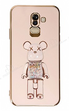 Eiroo Samsung Galaxy J8 Candy Bear Standl Pembe Silikon Klf