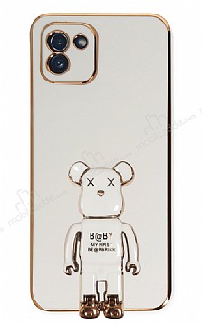 Eiroo Samsung Galaxy A03 Baby Bear Standl Beyaz Silikon Klf