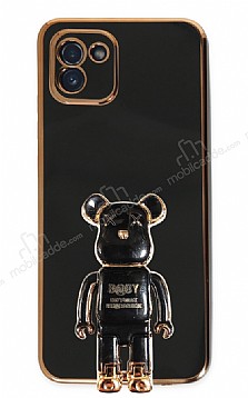 Eiroo Samsung Galaxy A03 Baby Bear Standl Siyah Silikon Klf