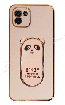Eiroo Samsung Galaxy A03 Baby Panda Standl Pembe Silikon Klf