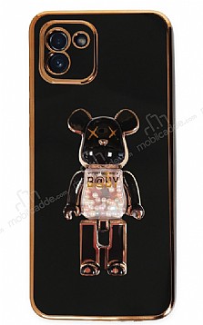 Eiroo Samsung Galaxy A03 Candy Bear Standl Siyah Silikon Klf