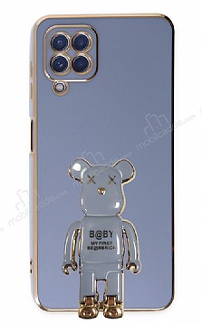 Eiroo Samsung Galaxy A12 Baby Bear Standl Mavi Silikon Klf