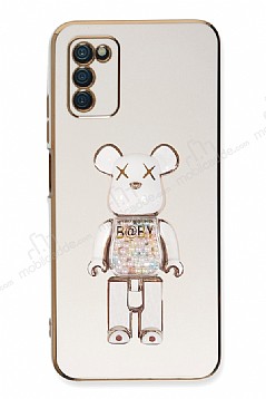 Eiroo Samsung Galaxy A03s Candy Bear Standl Beyaz Silikon Klf
