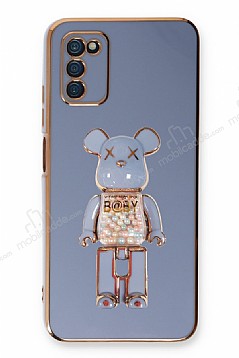 Eiroo Samsung Galaxy A03s Candy Bear Standl Mavi Silikon Klf