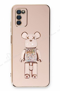 Eiroo Samsung Galaxy A03s Candy Bear Standl Pembe Silikon Klf