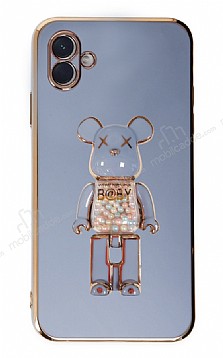 Eiroo Samsung Galaxy A04 Candy Bear Standl Mavi Silikon Klf