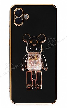 Eiroo Samsung Galaxy A04 Candy Bear Standl Siyah Silikon Klf