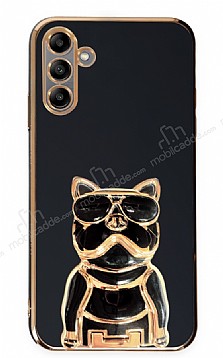 Eiroo Samsung Galaxy A04s Bulldog Standl Siyah Silikon Klf