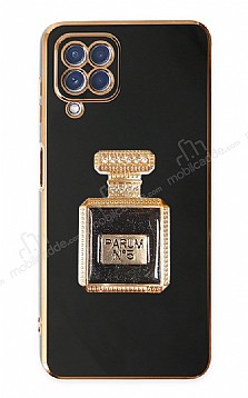 Eiroo Samsung Galaxy M12 Aynal Parfm Standl Siyah Silikon Klf